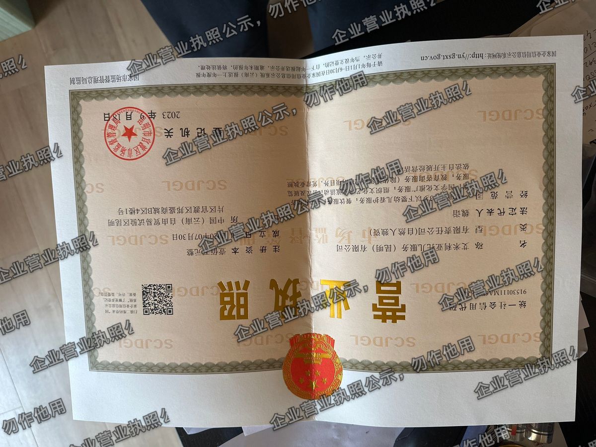 艾米利亚托儿服务(昆明)有限公司 营业执照高清公示图样