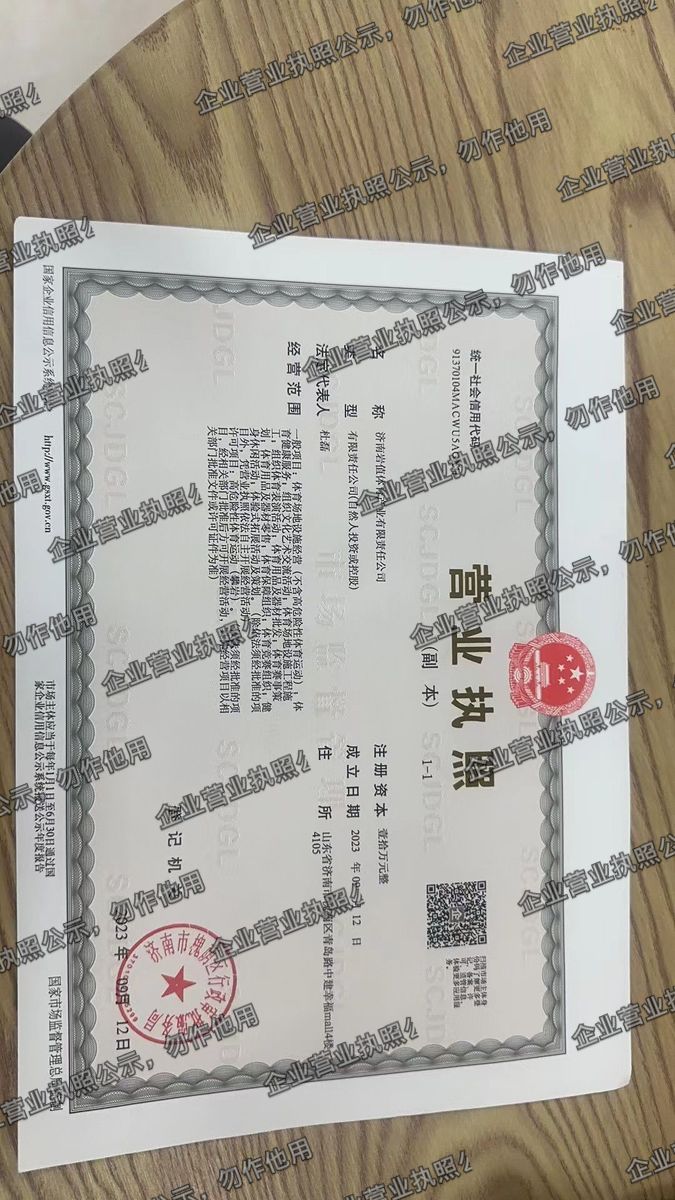 济南岩珀体育产业有限责任公司 营业执照高清公示图样
