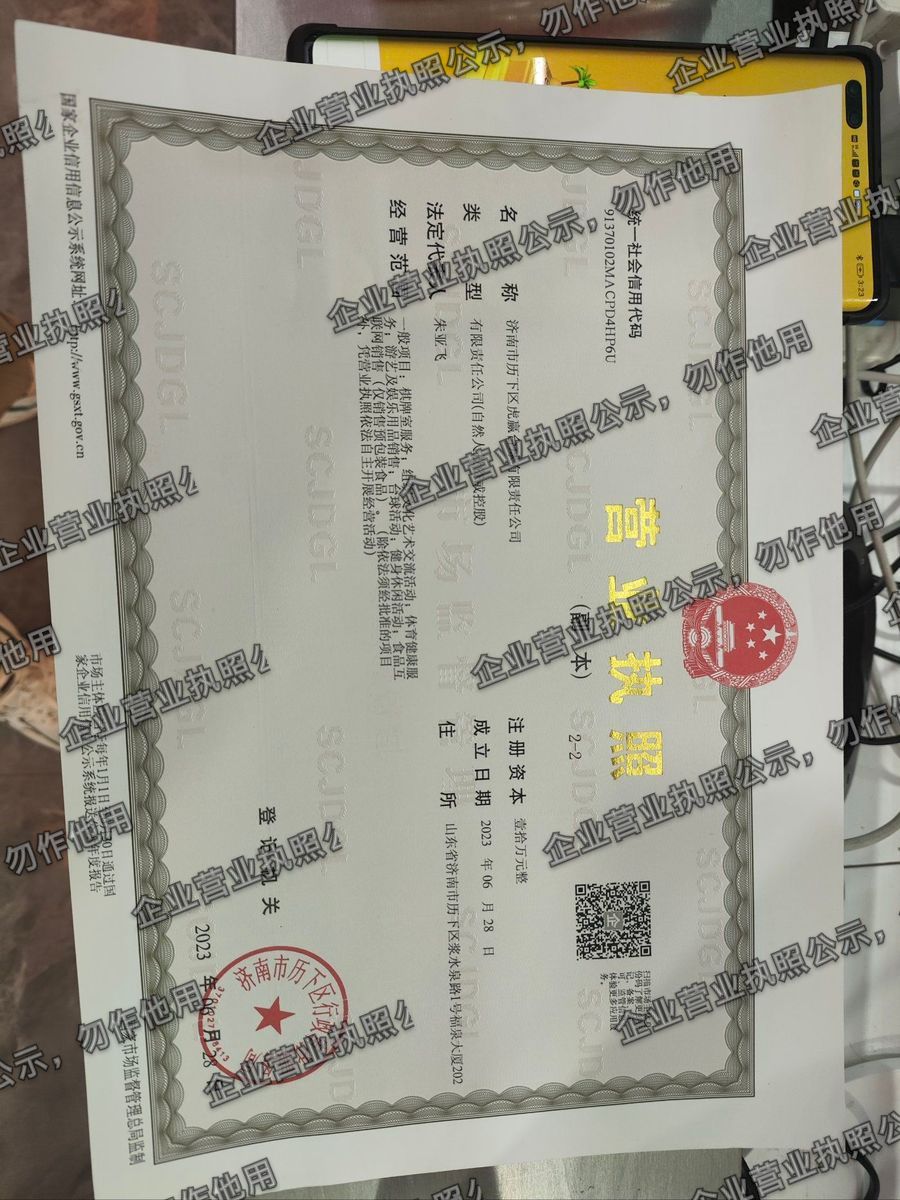 济南市历下区虎赢台球有限责任公司 营业执照高清公示图样