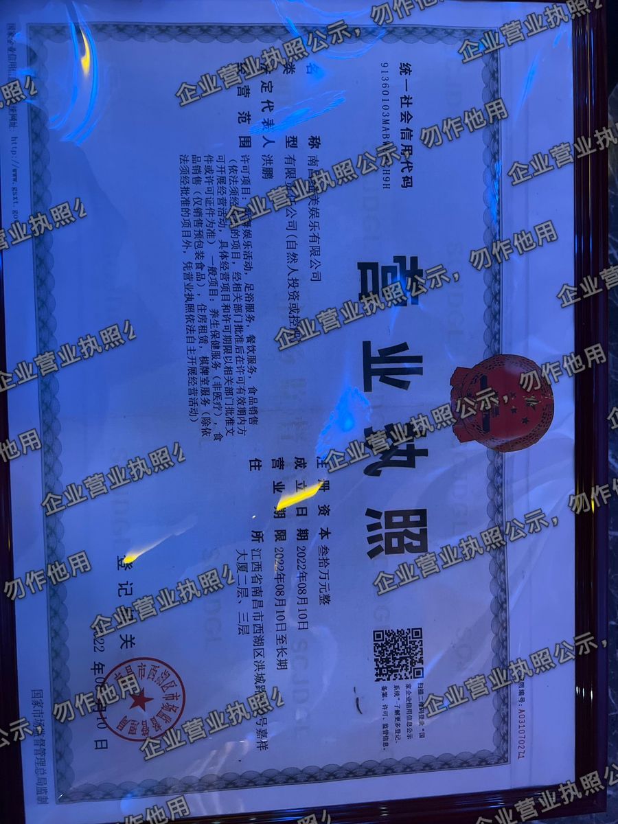 南昌维美娱乐有限公司 营业执照高清公示图样