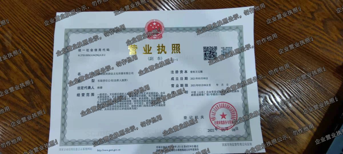 济南颜美尚品文化传媒有限公司 营业执照高清公示图样