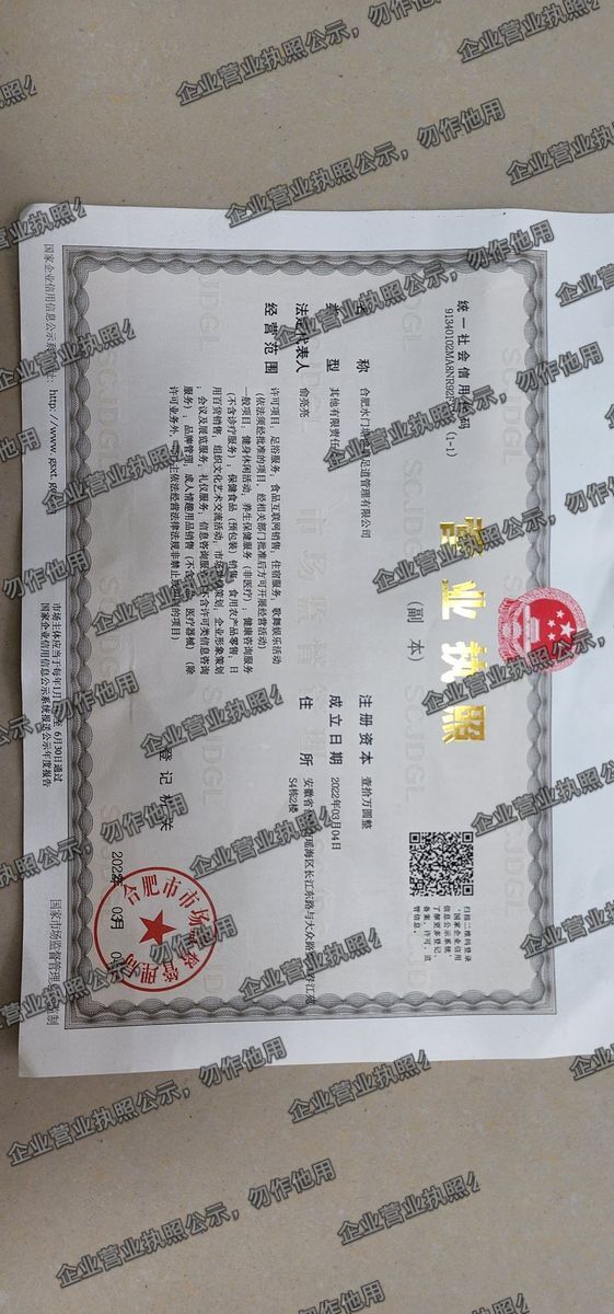 合肥水门塘健足运营管理有限公司 营业执照高清公示图样